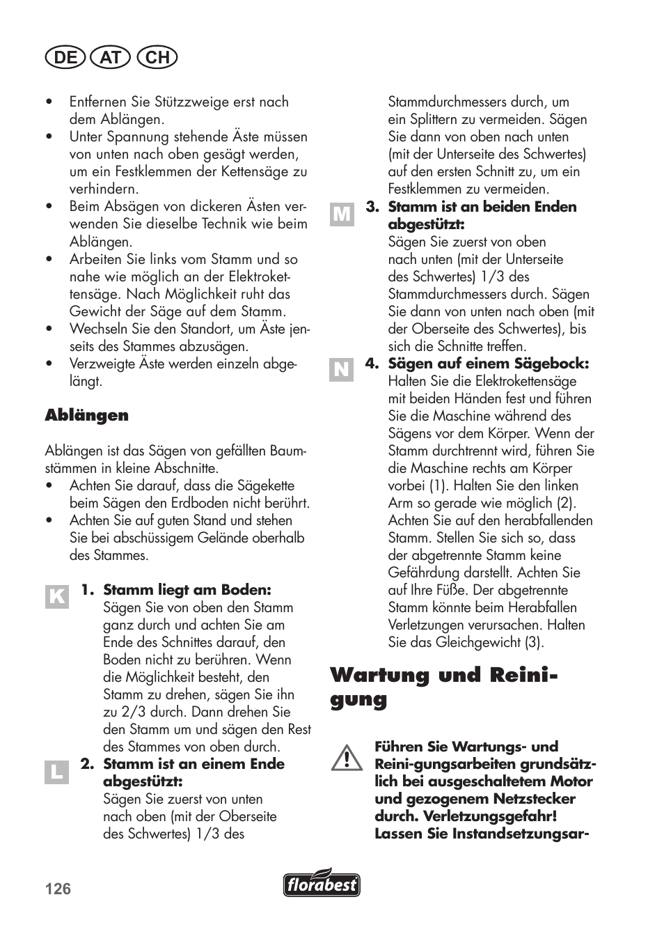Wartung und reini- gung, De at ch | Florabest FKS 2200 B1 User Manual | Page 126 / 140