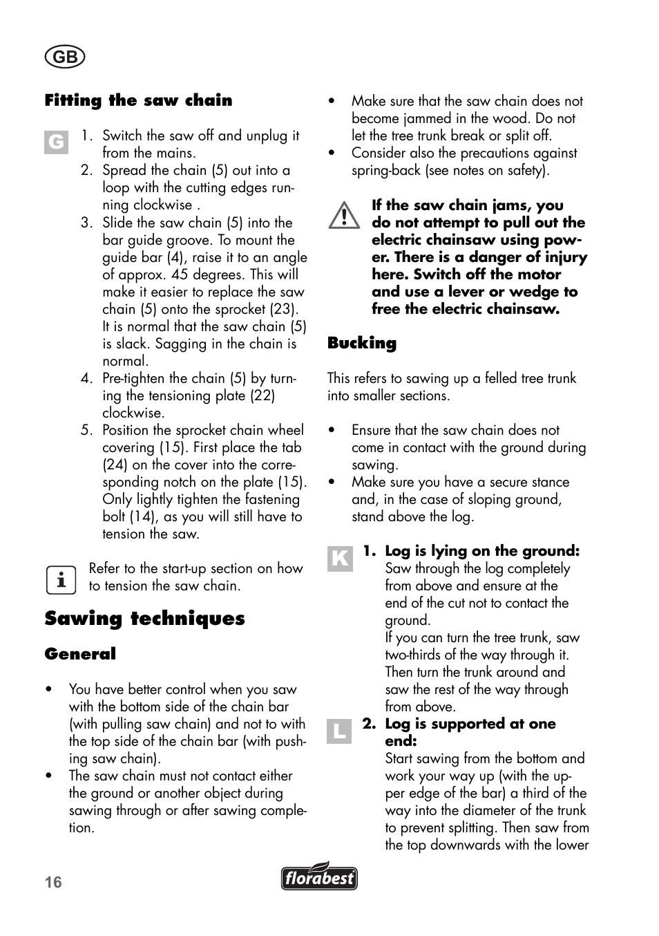 Sawing techniques | Florabest FKS 2200 B1 User Manual | Page 16 / 140