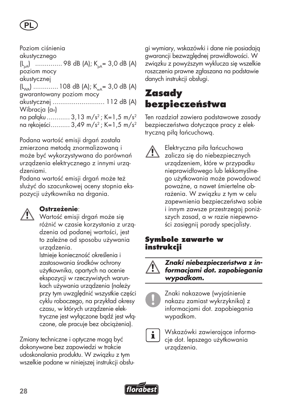 Zasady bezpieczeństwa | Florabest FKS 2200 B1 User Manual | Page 28 / 140