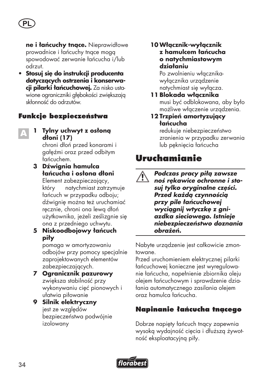 Uruchamianie | Florabest FKS 2200 B1 User Manual | Page 34 / 140