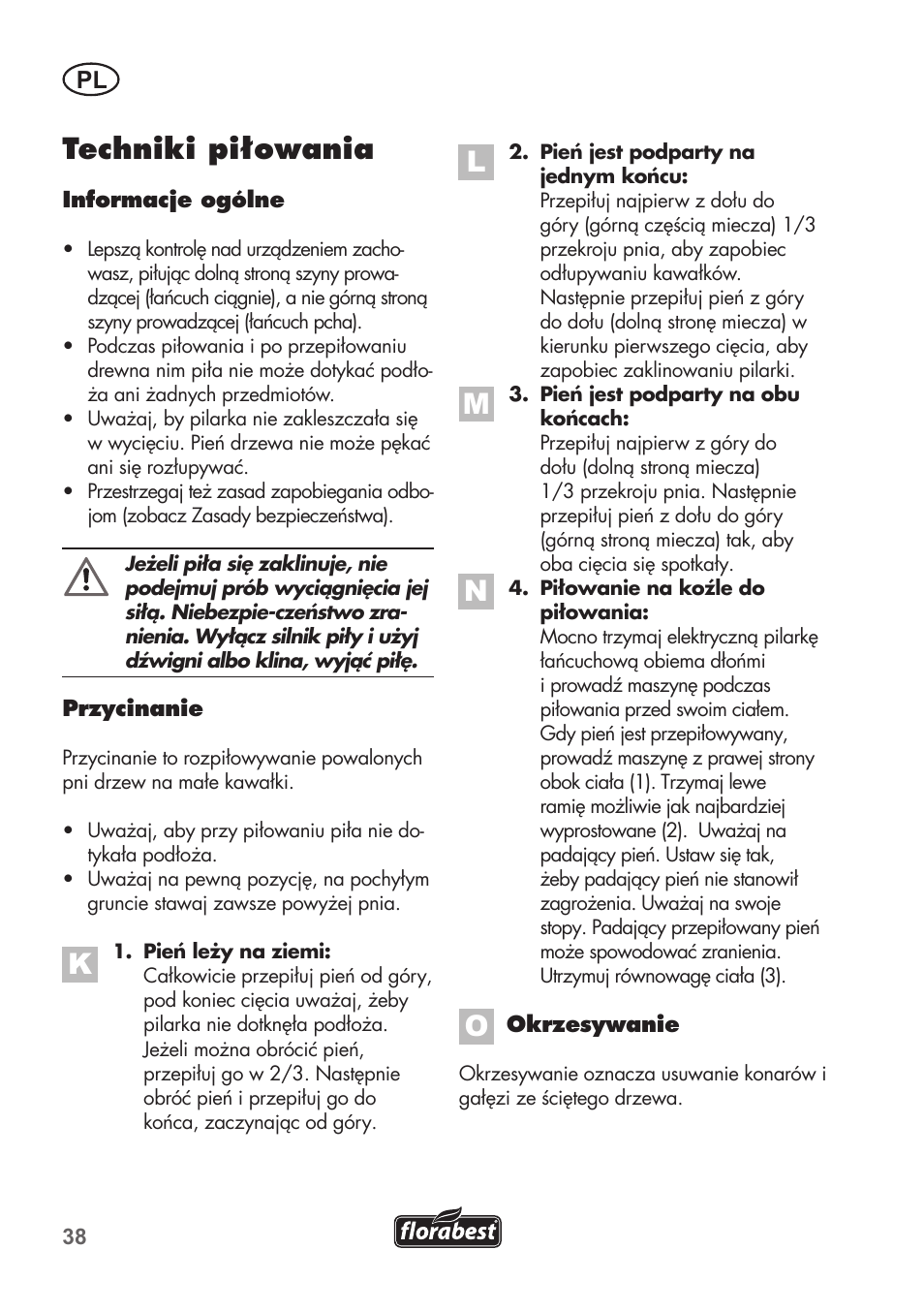 Techniki piłowania | Florabest FKS 2200 B1 User Manual | Page 38 / 140