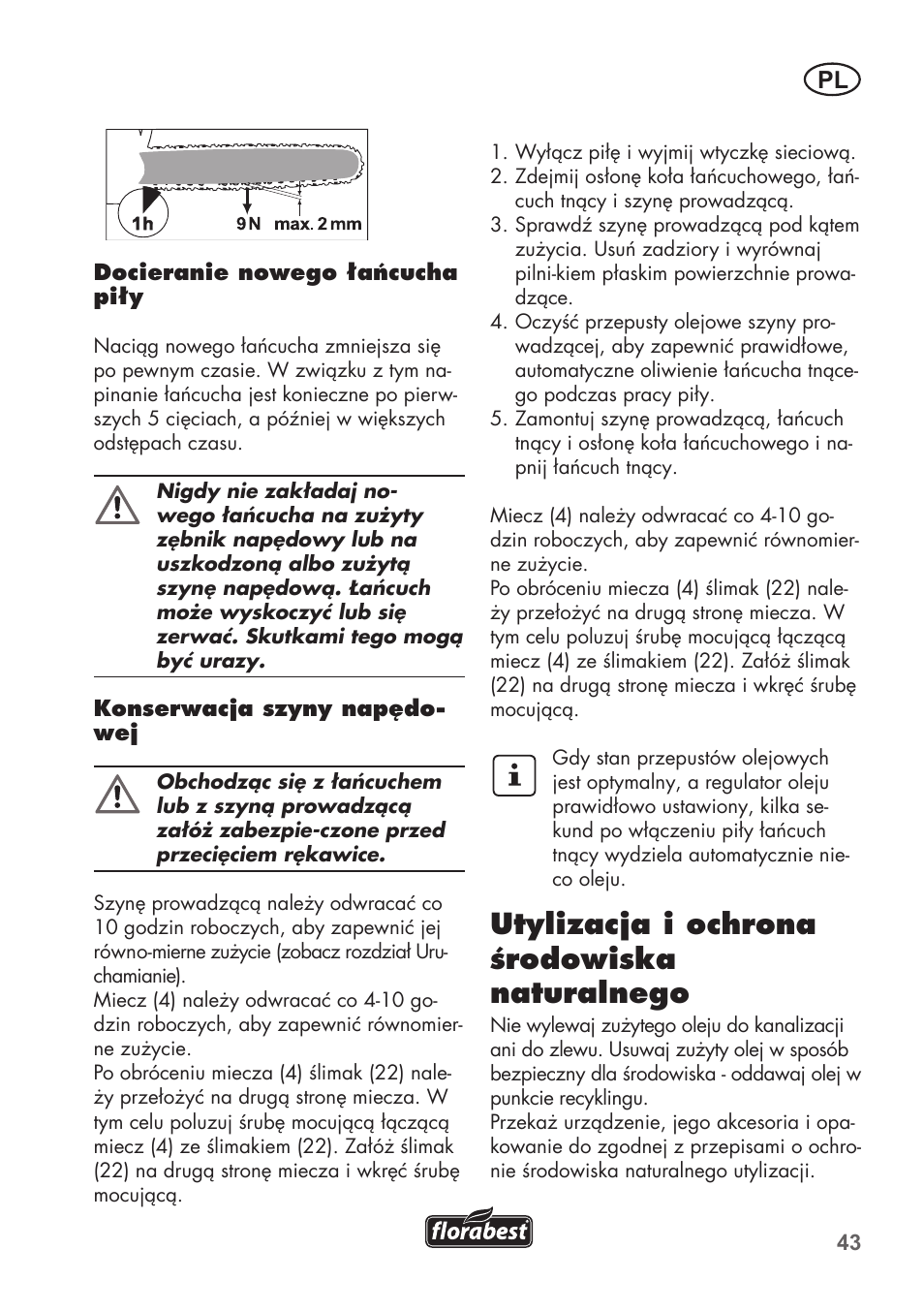 Utylizacja i ochrona środowiska naturalnego | Florabest FKS 2200 B1 User Manual | Page 43 / 140