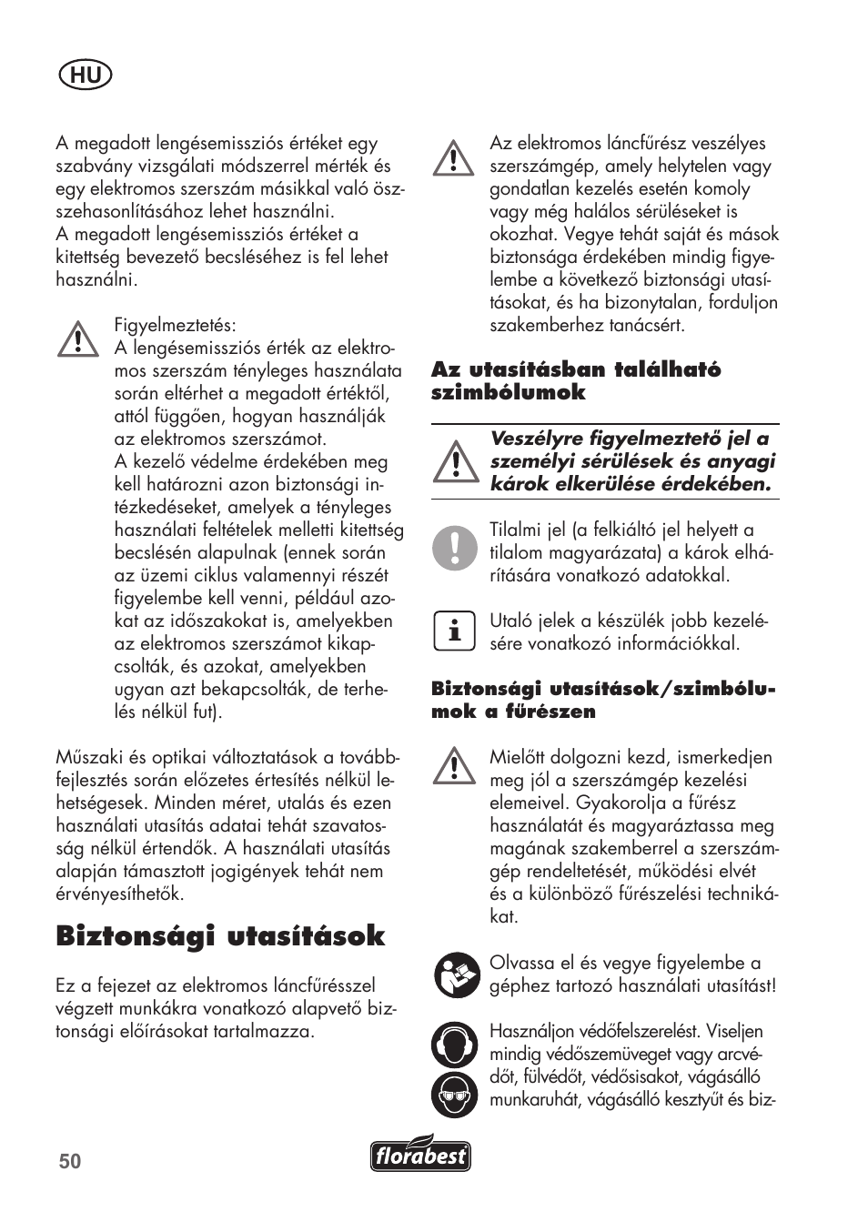 Biztonsági utasítások | Florabest FKS 2200 B1 User Manual | Page 50 / 140