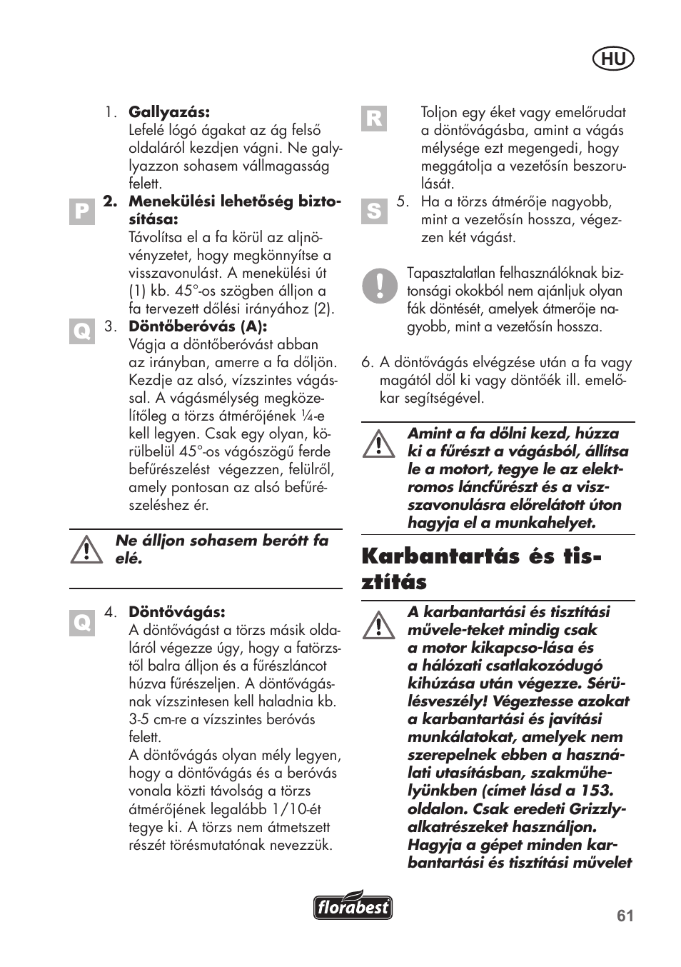 Karbantartás és tis- ztítás | Florabest FKS 2200 B1 User Manual | Page 61 / 140