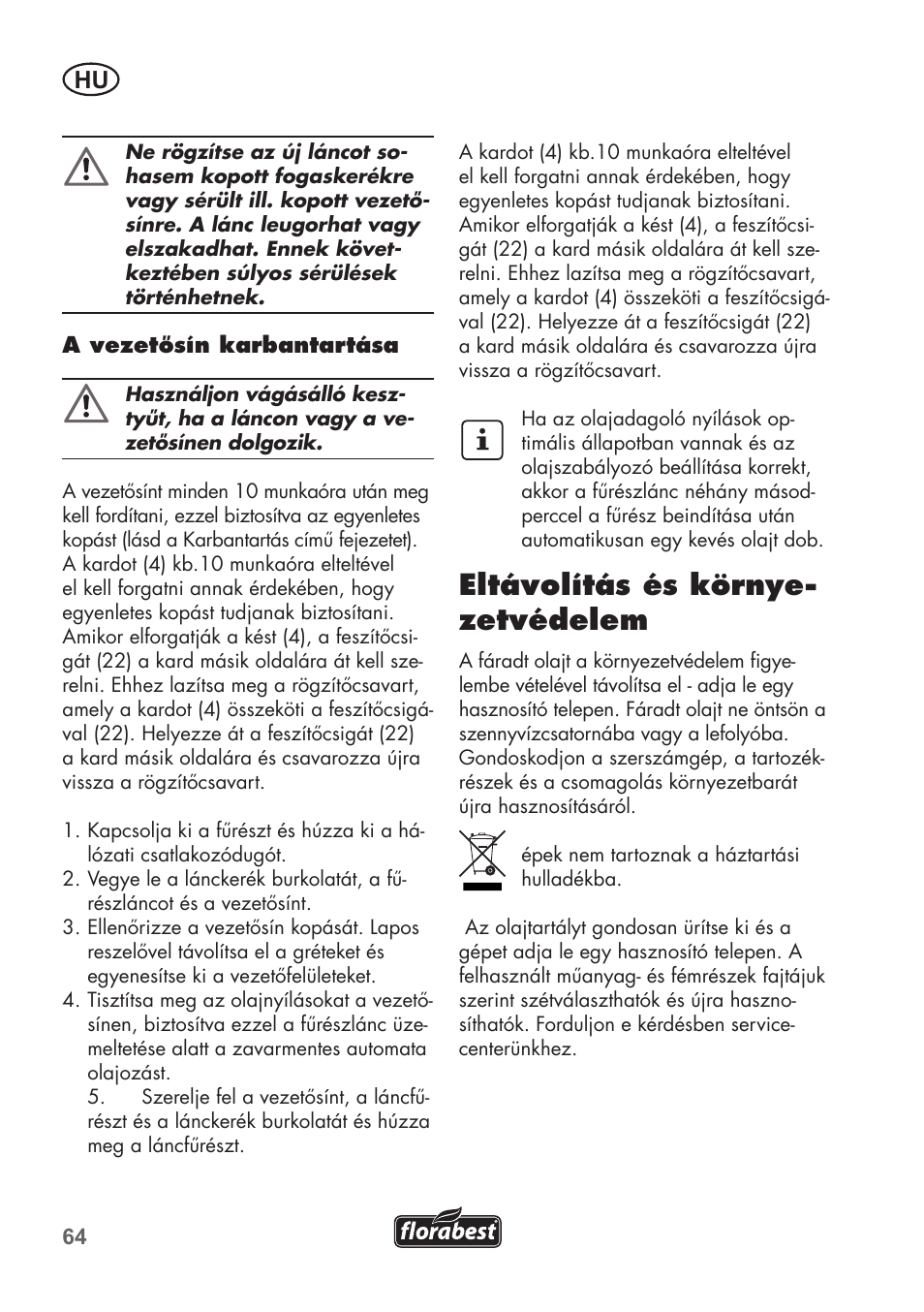 Eltávolítás és környe- zetvédelem | Florabest FKS 2200 B1 User Manual | Page 64 / 140