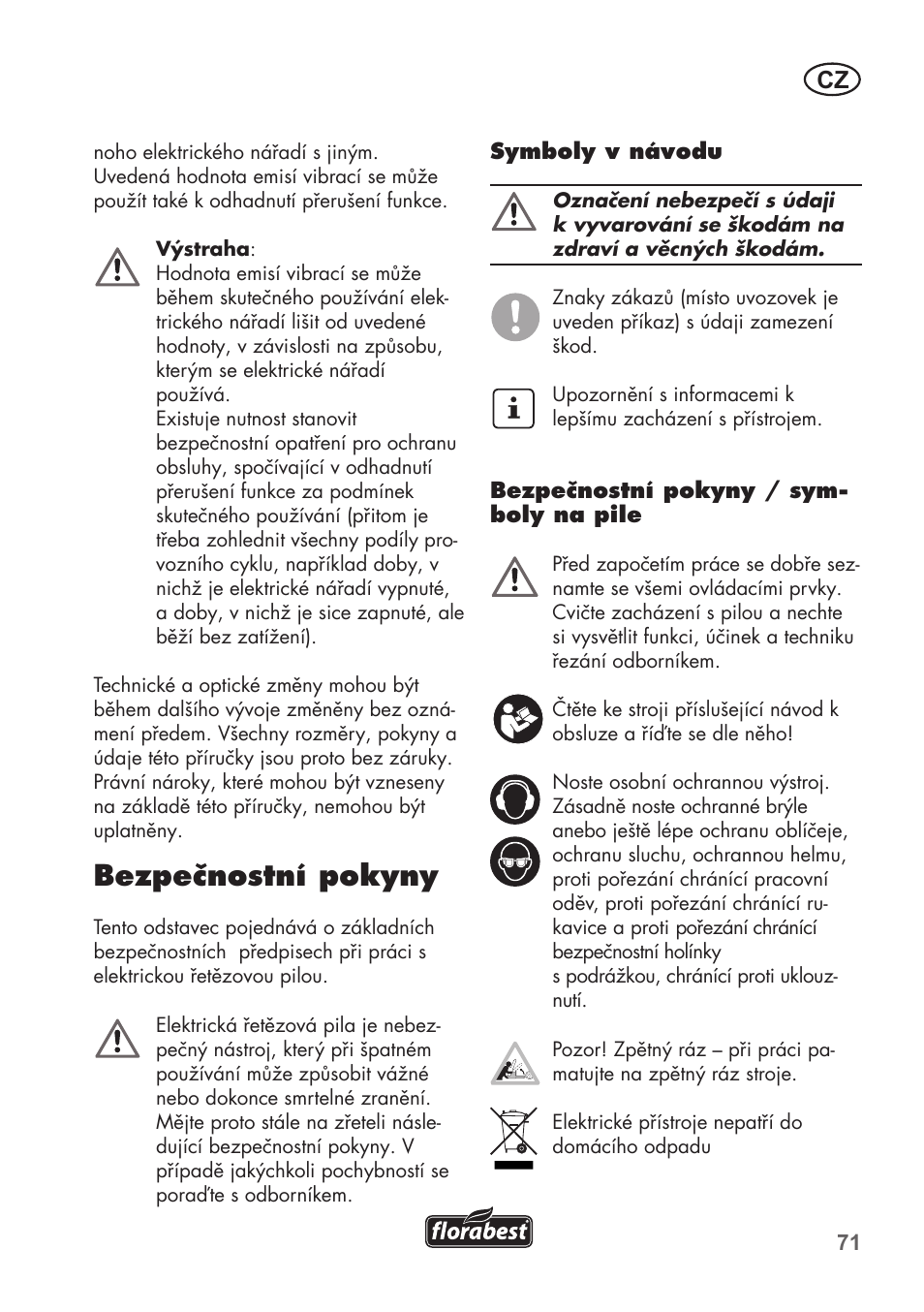 Bezpečnostní pokyny | Florabest FKS 2200 B1 User Manual | Page 71 / 140