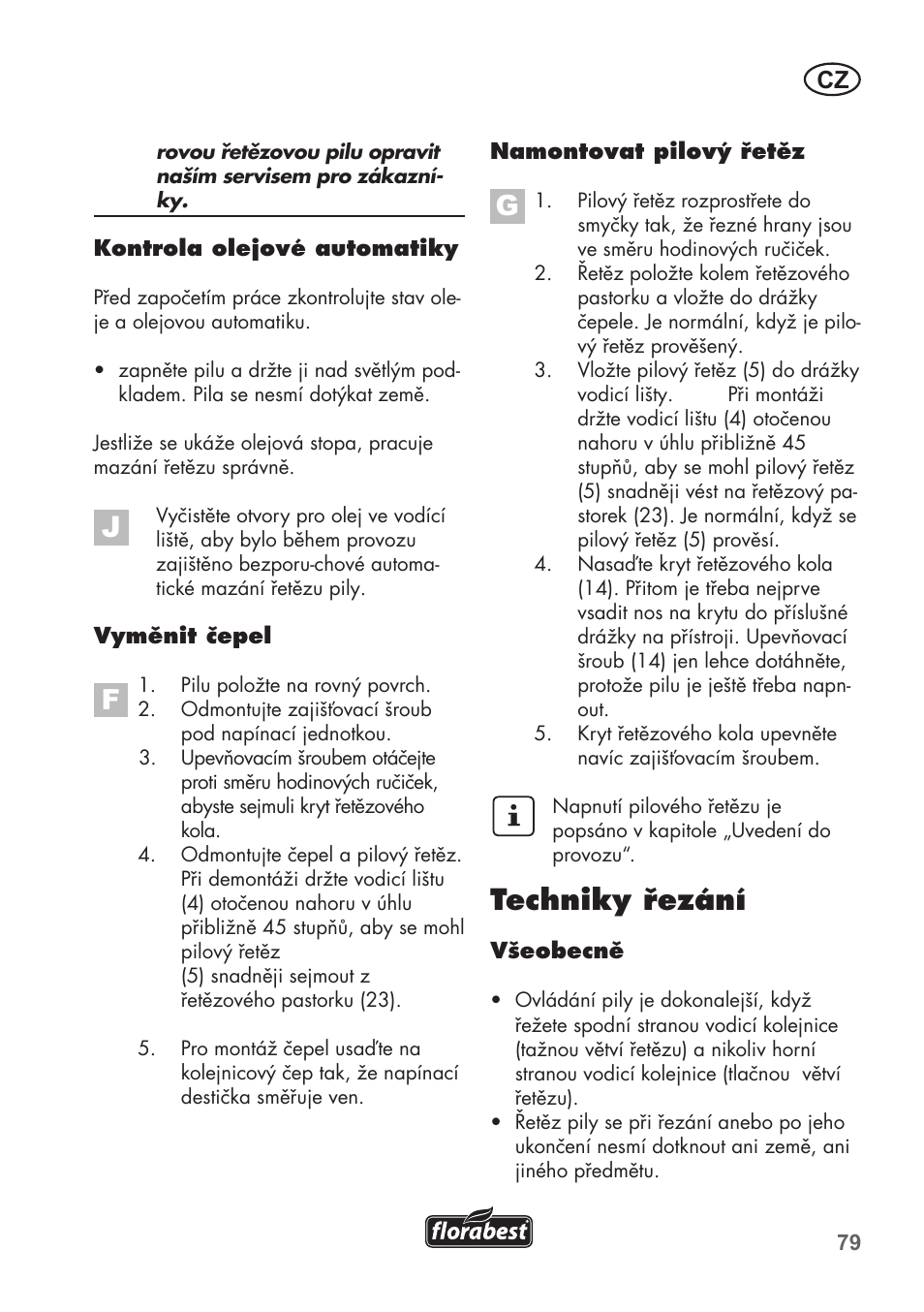 Techniky řezání | Florabest FKS 2200 B1 User Manual | Page 79 / 140
