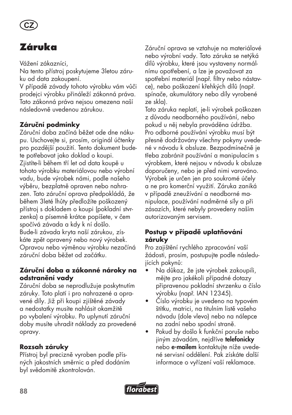 Záruka | Florabest FKS 2200 B1 User Manual | Page 88 / 140
