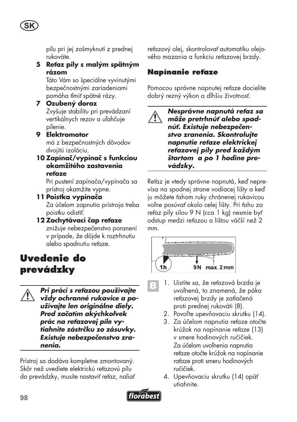 Uvedenie do prevádzky | Florabest FKS 2200 B1 User Manual | Page 98 / 140