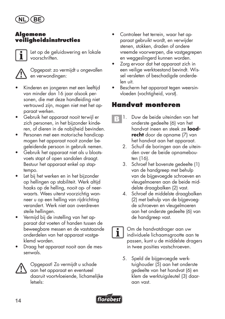 Handvat monteren, Nl be | Florabest FHM 38 A1 User Manual | Page 14 / 34