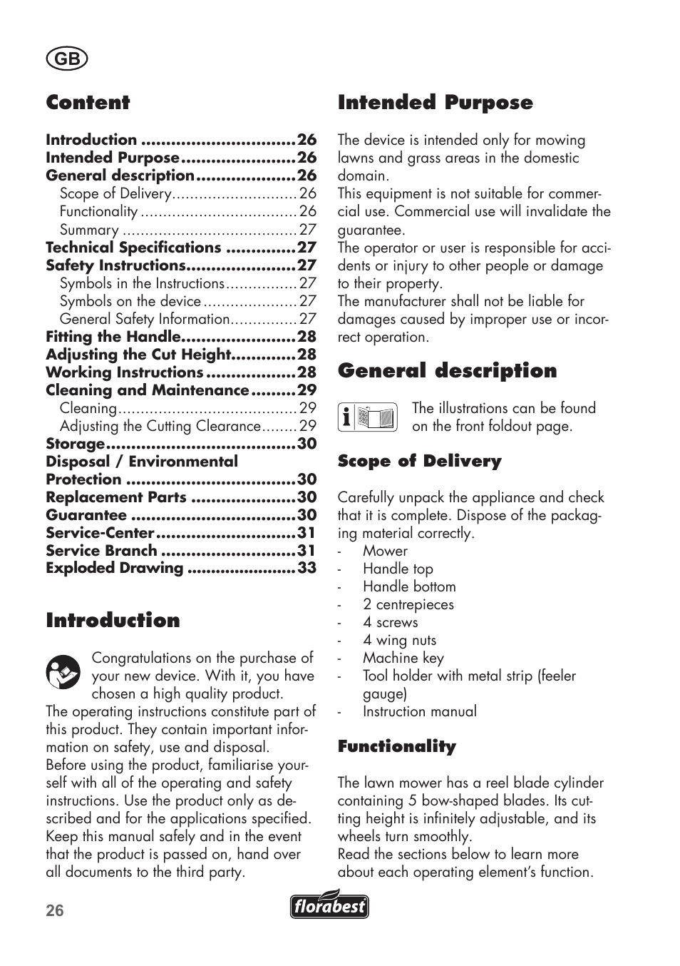 Intended purpose, General description, Content | Introduction | Florabest FHM 38 A1 User Manual | Page 26 / 34