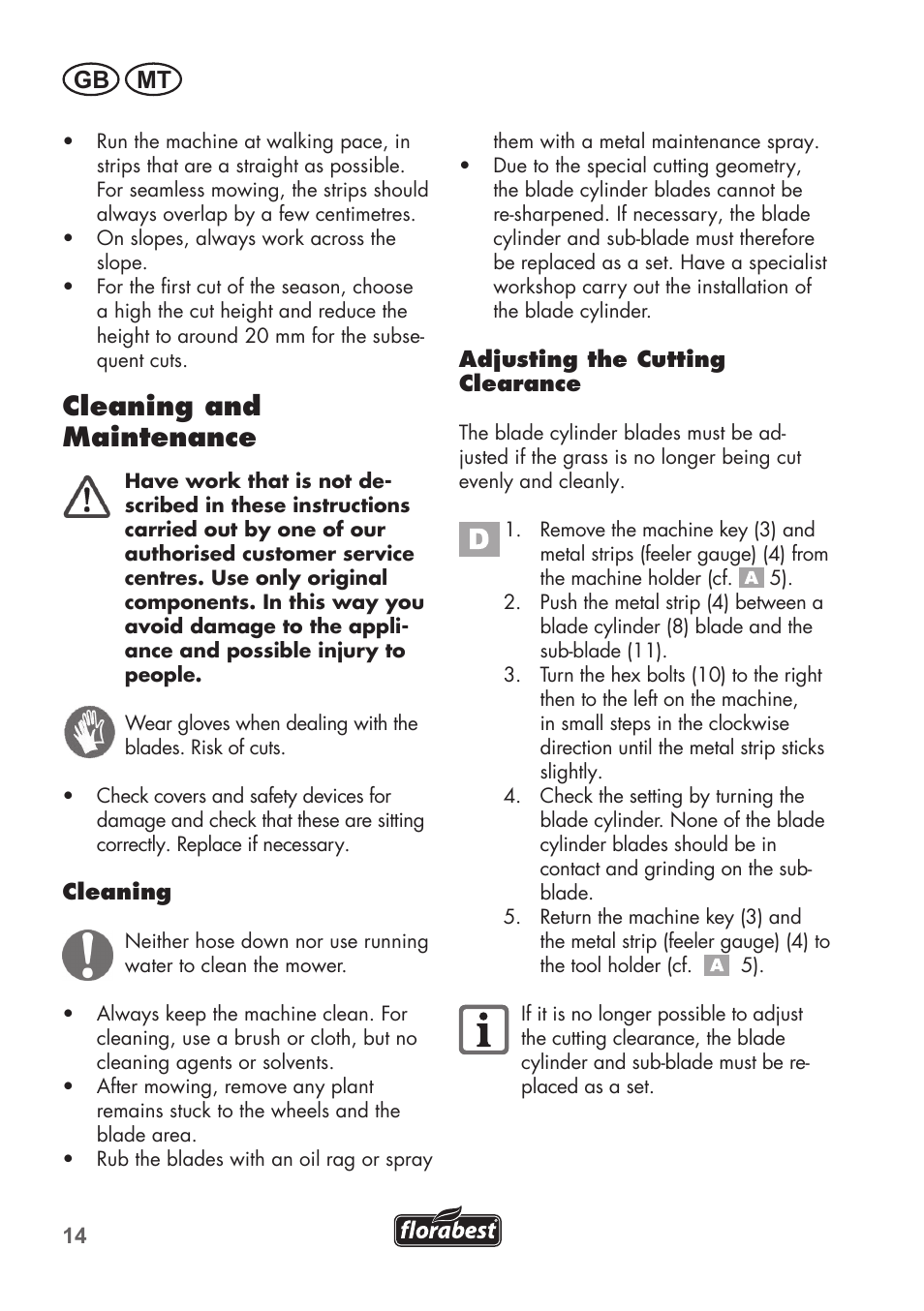 Cleaning and maintenance, Gb mt | Florabest FHM 38 A1 User Manual | Page 14 / 26