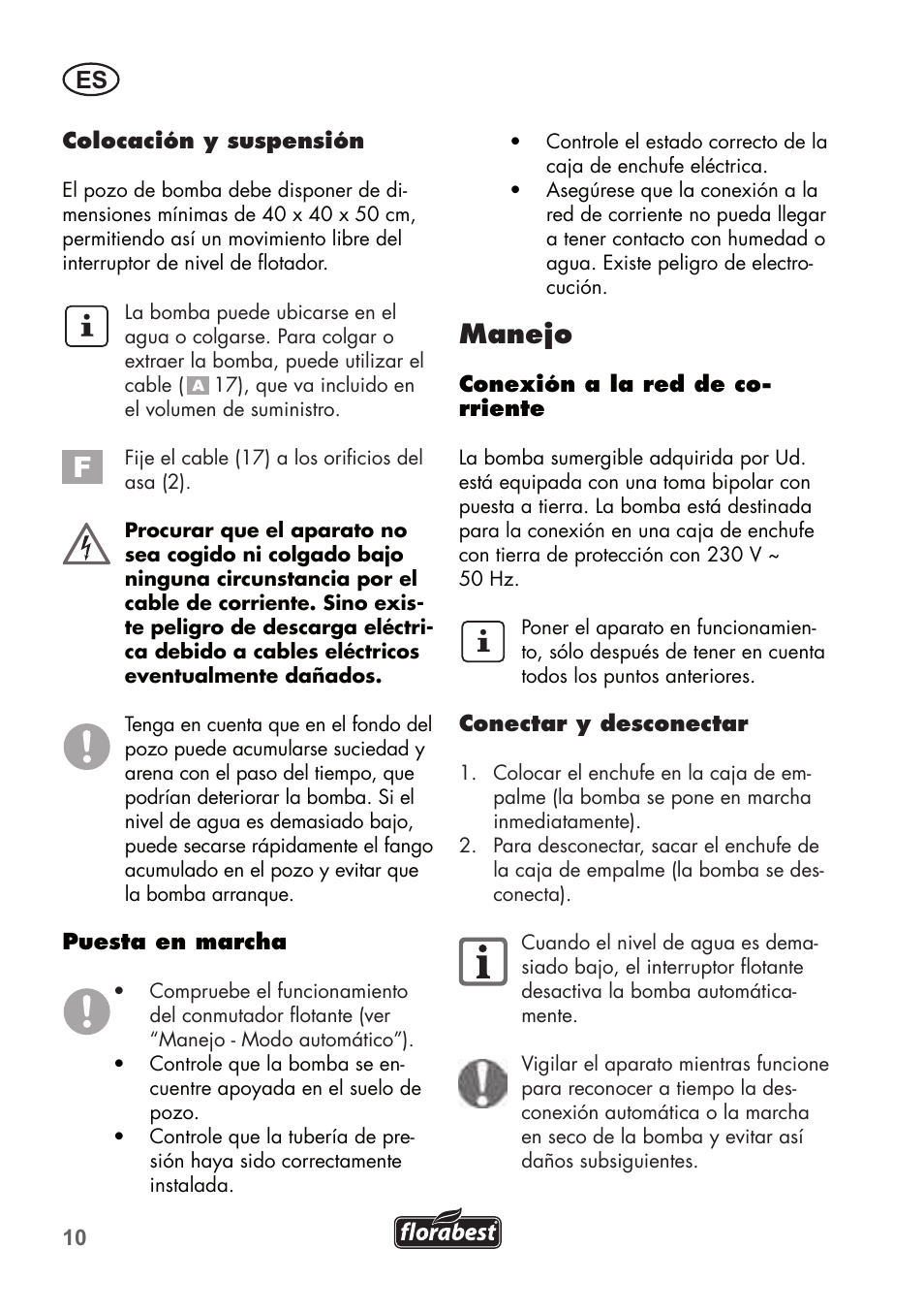 Manejo | Florabest FTP 400 A1 User Manual | Page 10 / 76
