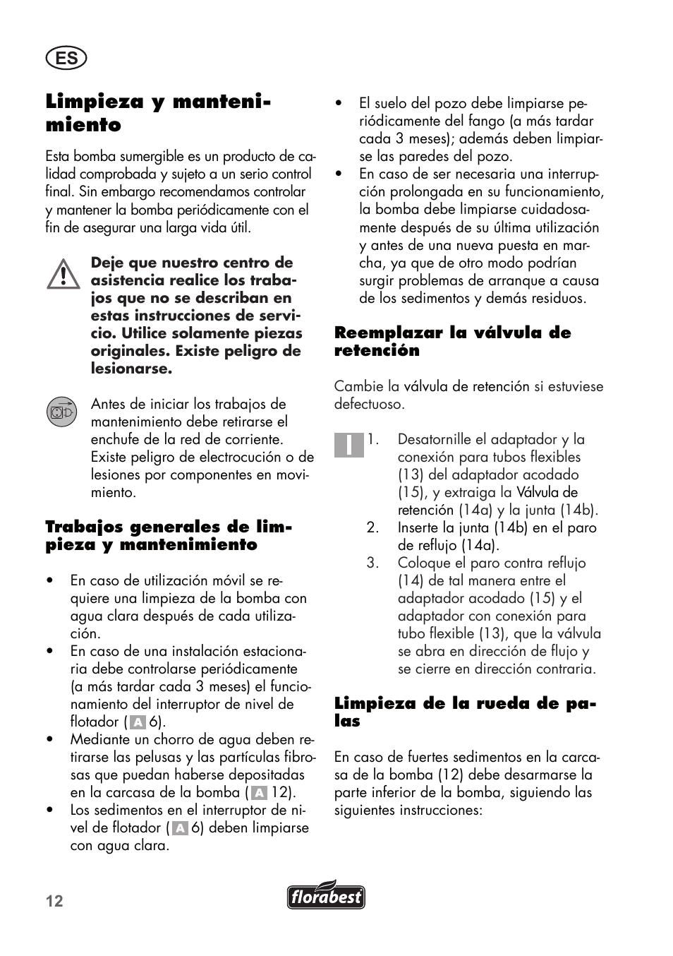 Limpieza y manteni- miento | Florabest FTP 400 A1 User Manual | Page 12 / 76