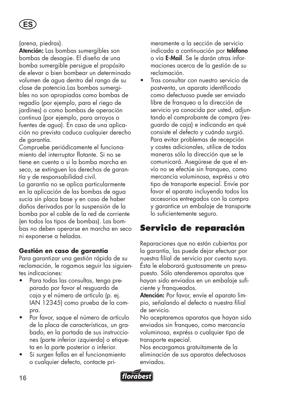 Servicio de reparación | Florabest FTP 400 A1 User Manual | Page 16 / 76