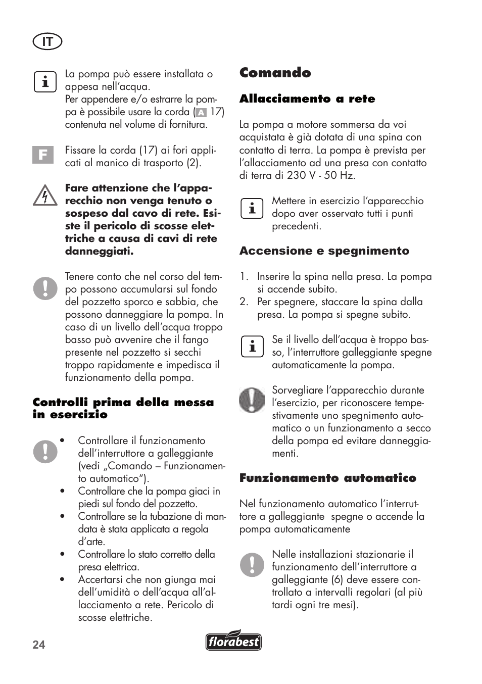 Comando | Florabest FTP 400 A1 User Manual | Page 24 / 76