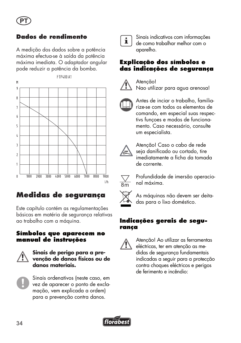 Medidas de segurança | Florabest FTP 400 A1 User Manual | Page 34 / 76