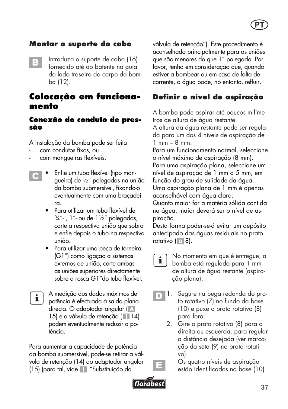 Colocação em funciona- mento | Florabest FTP 400 A1 User Manual | Page 37 / 76