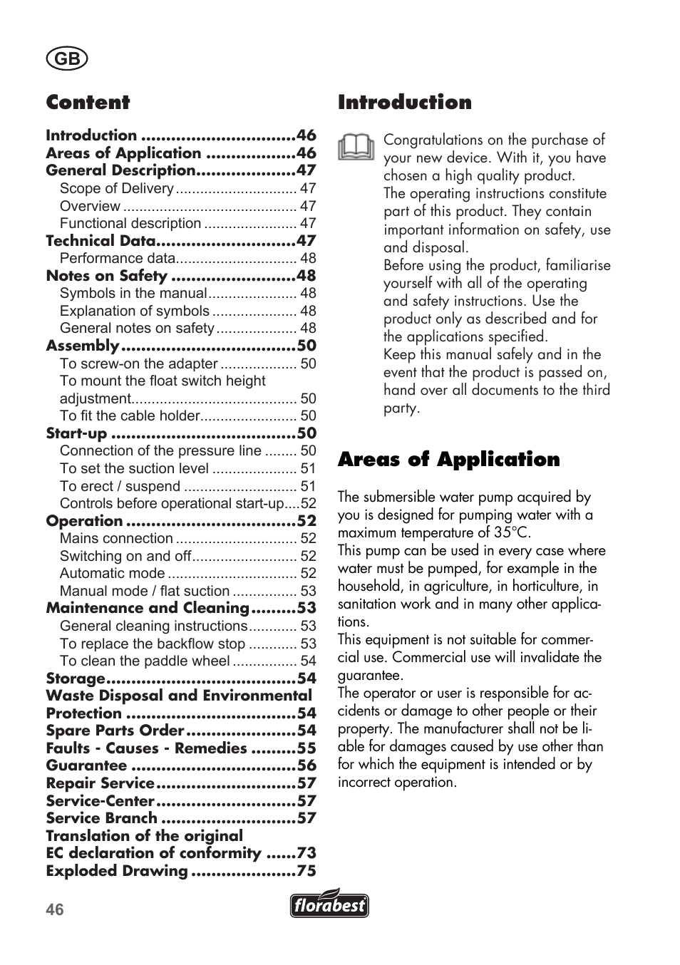 Introduction, Areas of application, Content | Florabest FTP 400 A1 User Manual | Page 46 / 76