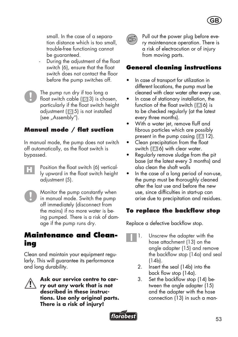 Maintenance and clean- ing | Florabest FTP 400 A1 User Manual | Page 53 / 76