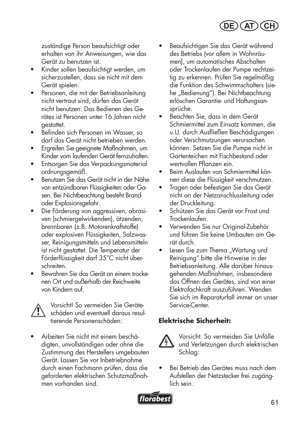 De at ch | Florabest FTP 400 A1 User Manual | Page 61 / 76