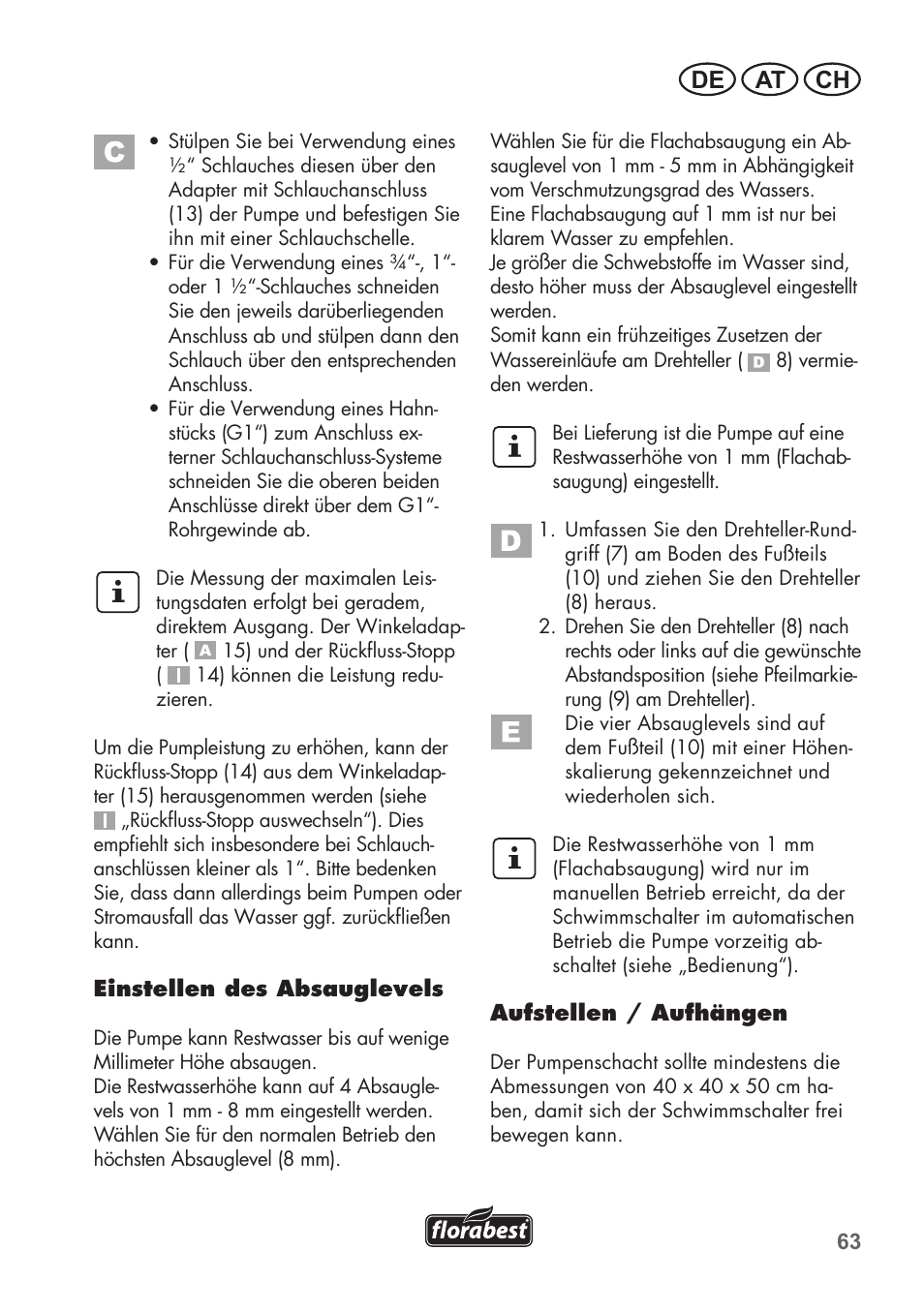 De at ch | Florabest FTP 400 A1 User Manual | Page 63 / 76