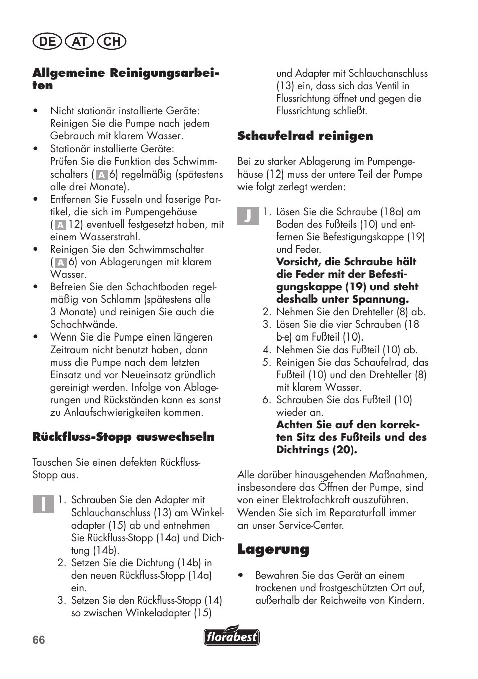 Lagerung, De at ch | Florabest FTP 400 A1 User Manual | Page 66 / 76