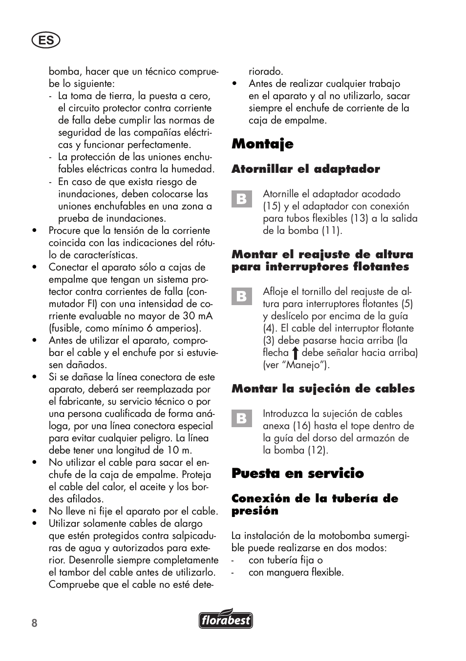 Montaje, Puesta en servicio | Florabest FTP 400 A1 User Manual | Page 8 / 76