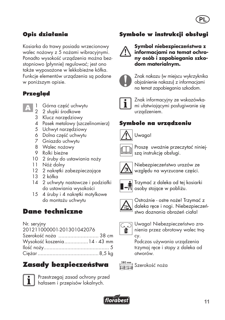 Dane techniczne, Zasady bezpieczeństwa | Florabest FHM 38 A1 User Manual | Page 11 / 46