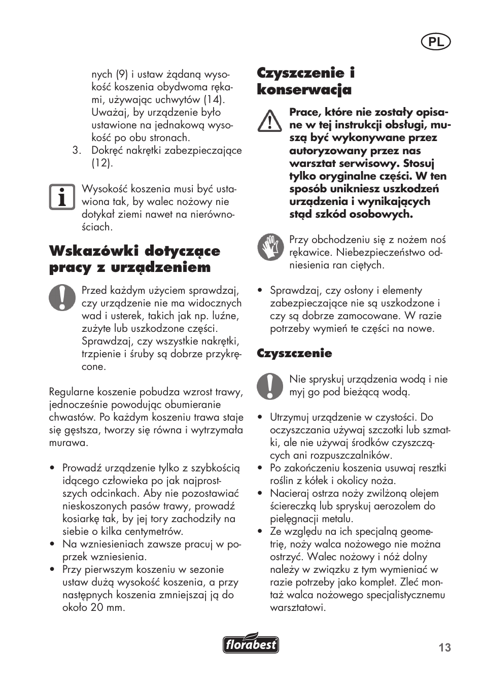 Wskazówki dotyczące pracy z urządzeniem, Czyszczenie i konserwacja | Florabest FHM 38 A1 User Manual | Page 13 / 46