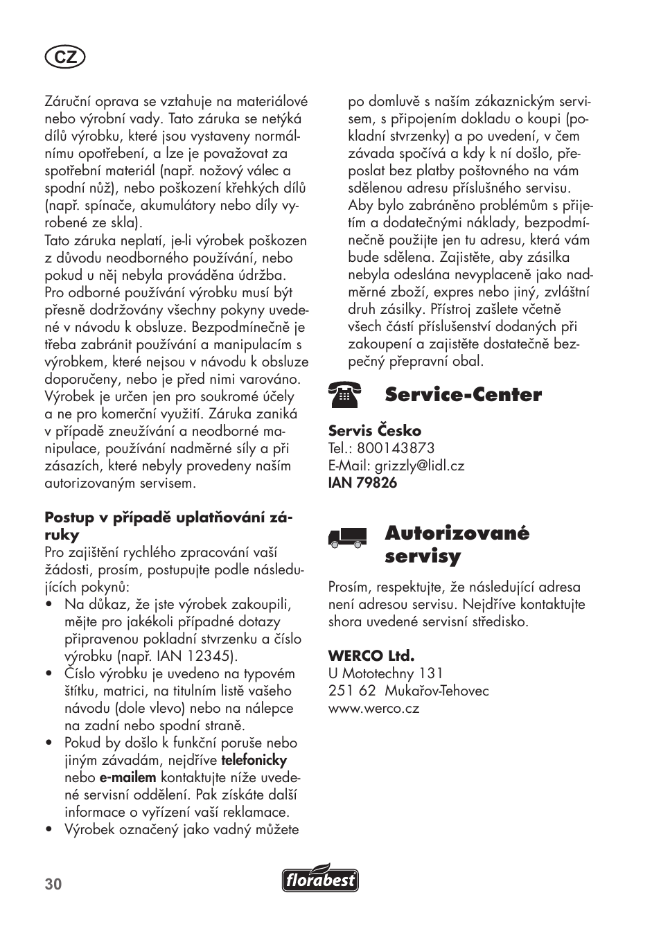Service-center, Autorizované servisy | Florabest FHM 38 A1 User Manual | Page 30 / 46