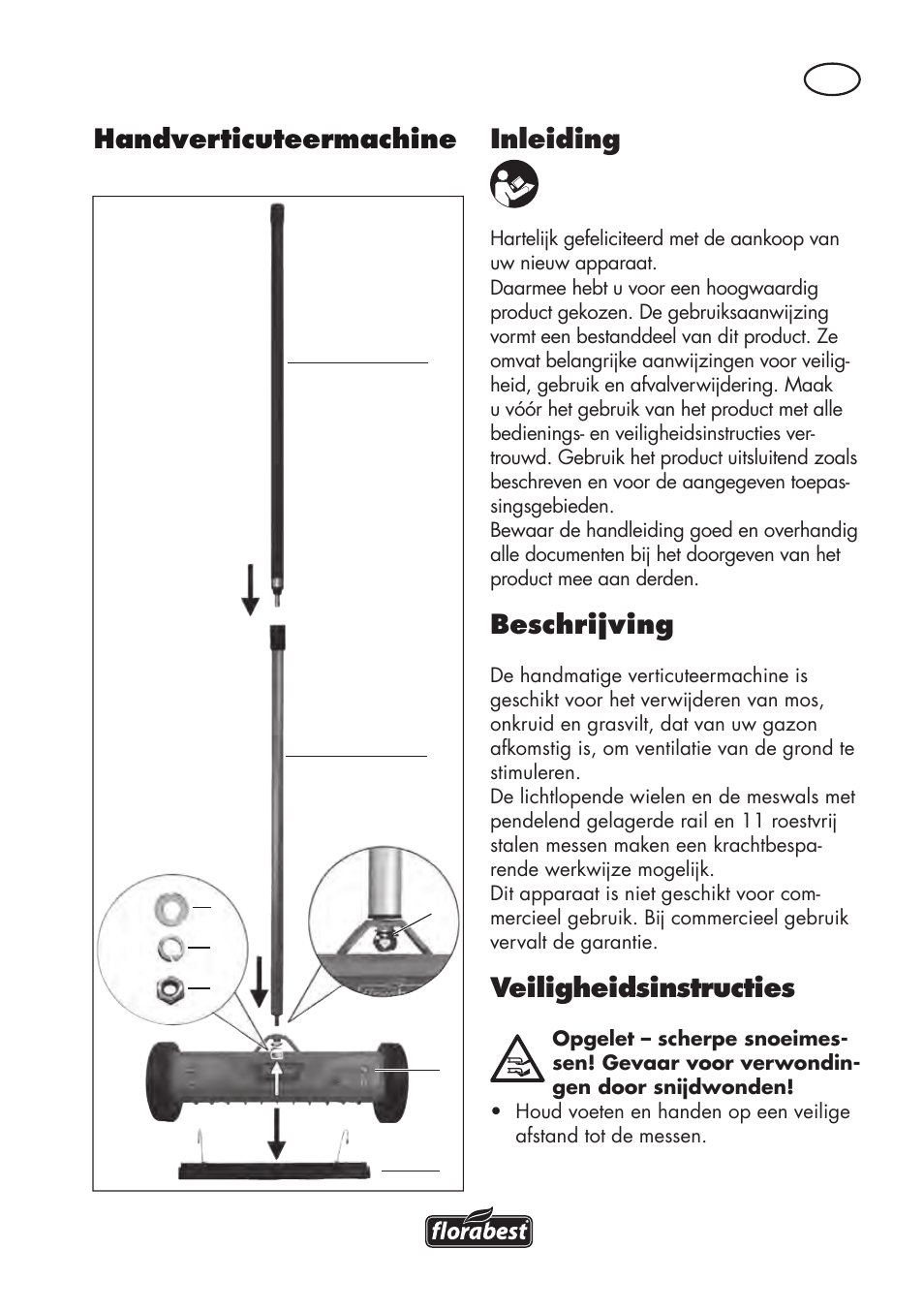 Inleiding, Beschrijving, Veiligheidsinstructies | Handverticuteermachine | Florabest FHV 32 A1 User Manual | Page 7 / 22