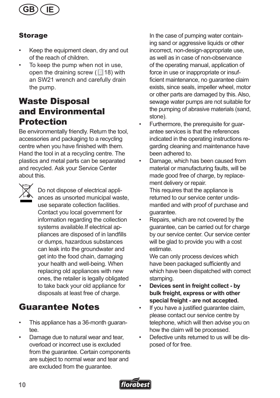 Waste disposal and environmental protection, Ie gb | Florabest FHA 1100 A1 User Manual | Page 10 / 18