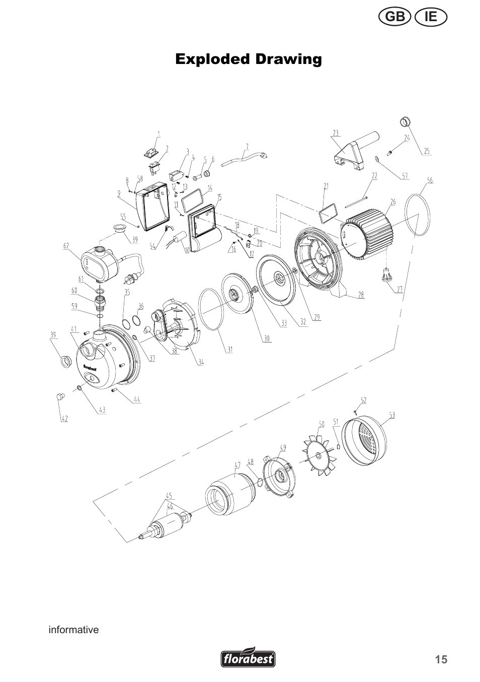Exploded drawing, Ie gb | Florabest FHA 1100 A1 User Manual | Page 15 / 18