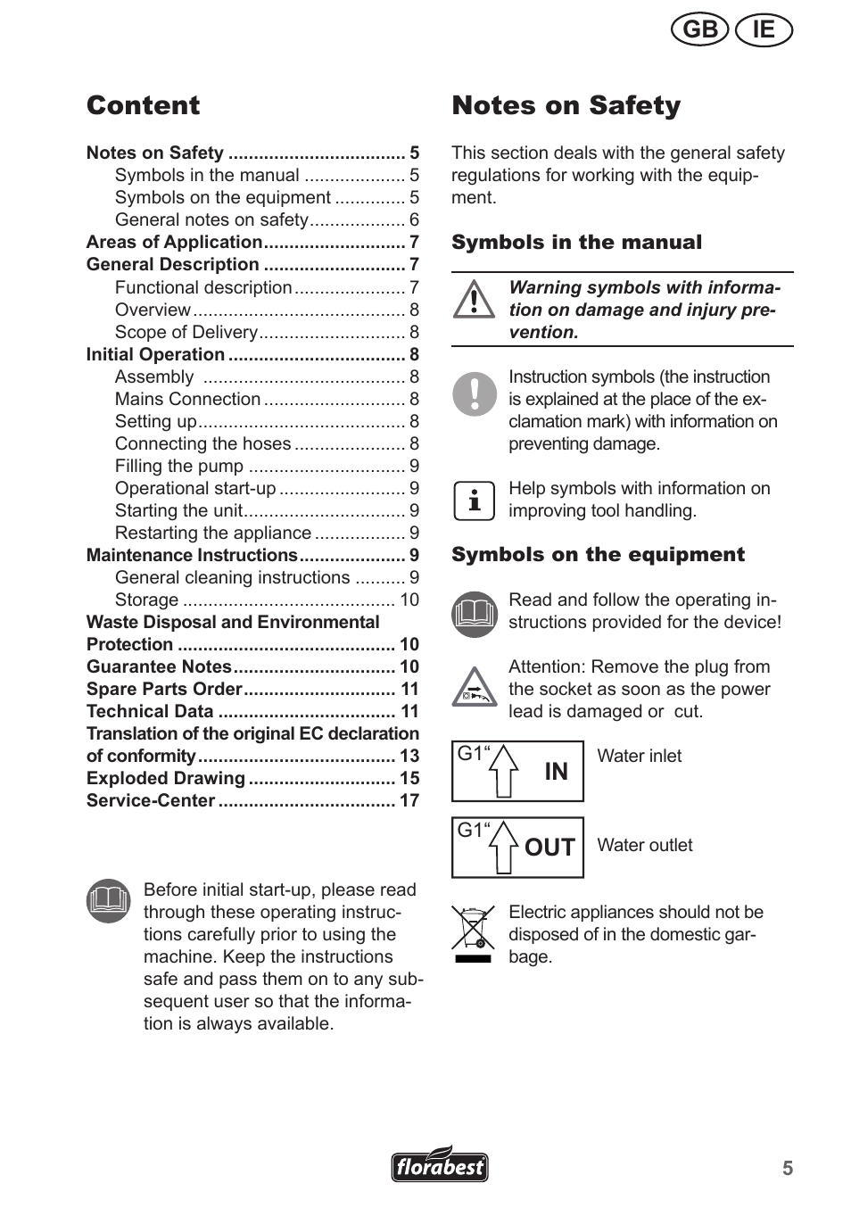 Content, Ie gb | Florabest FHA 1100 A1 User Manual | Page 5 / 18