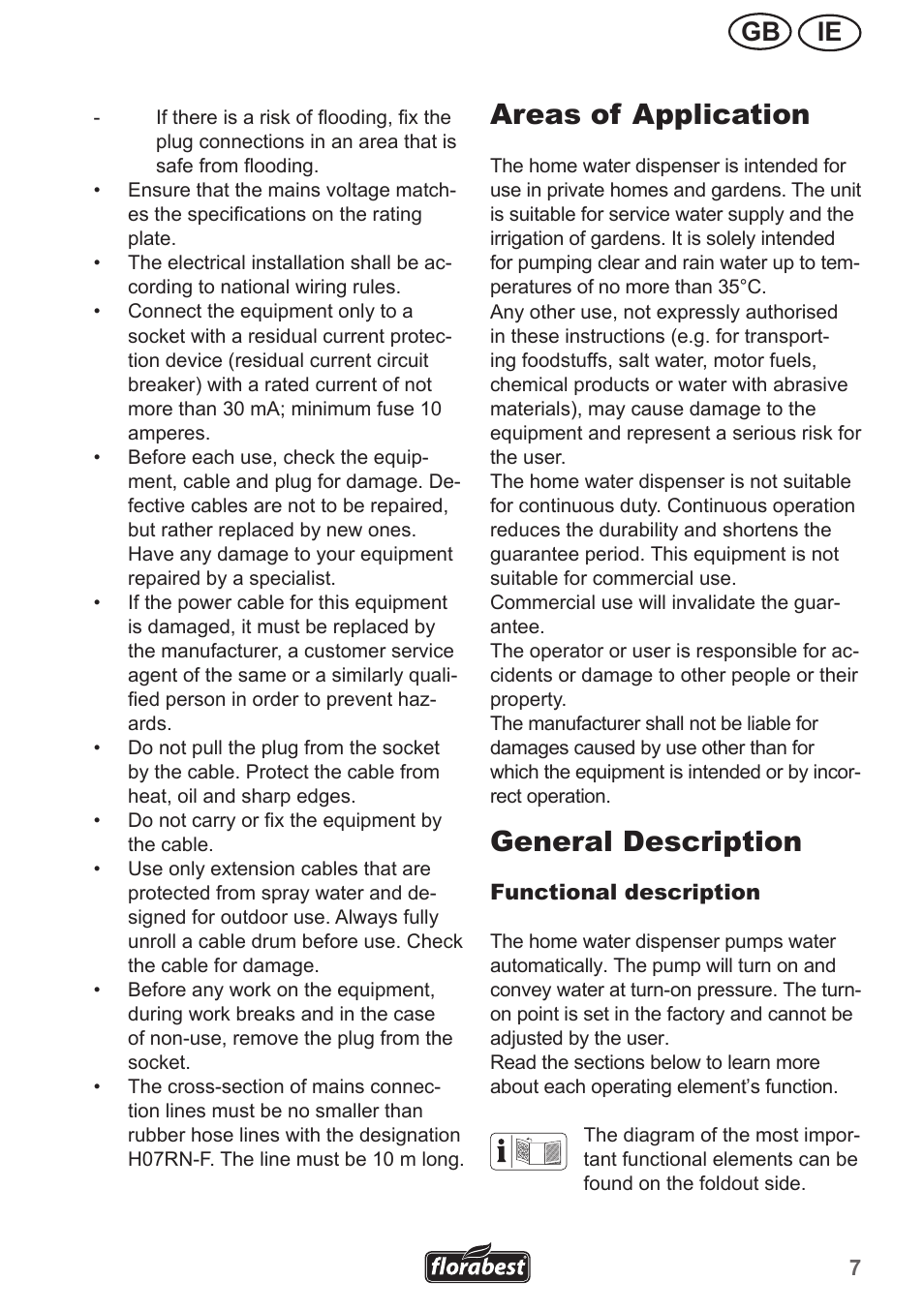 Areas of application, General description, Ie gb | Florabest FHA 1100 A1 User Manual | Page 7 / 18