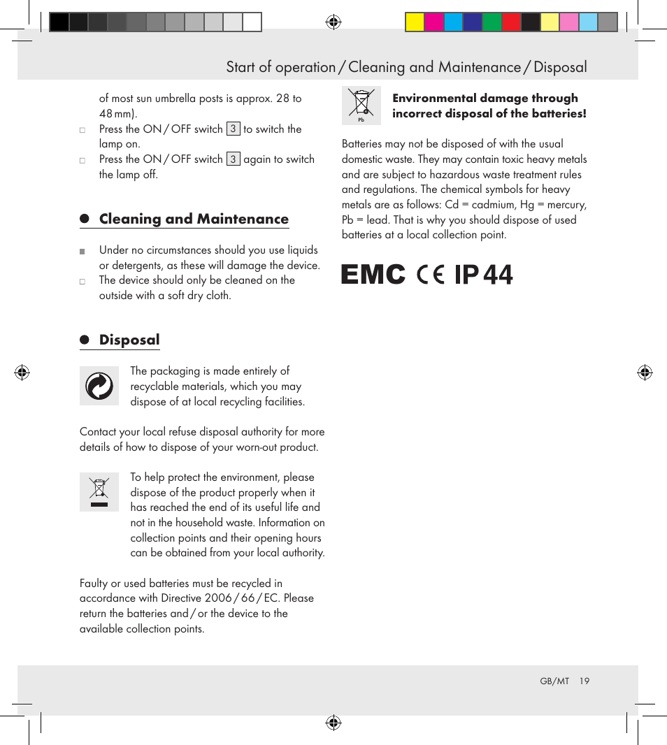 Cleaning and maintenance, Disposal | Florabest Z30688 User Manual | Page 19 / 24