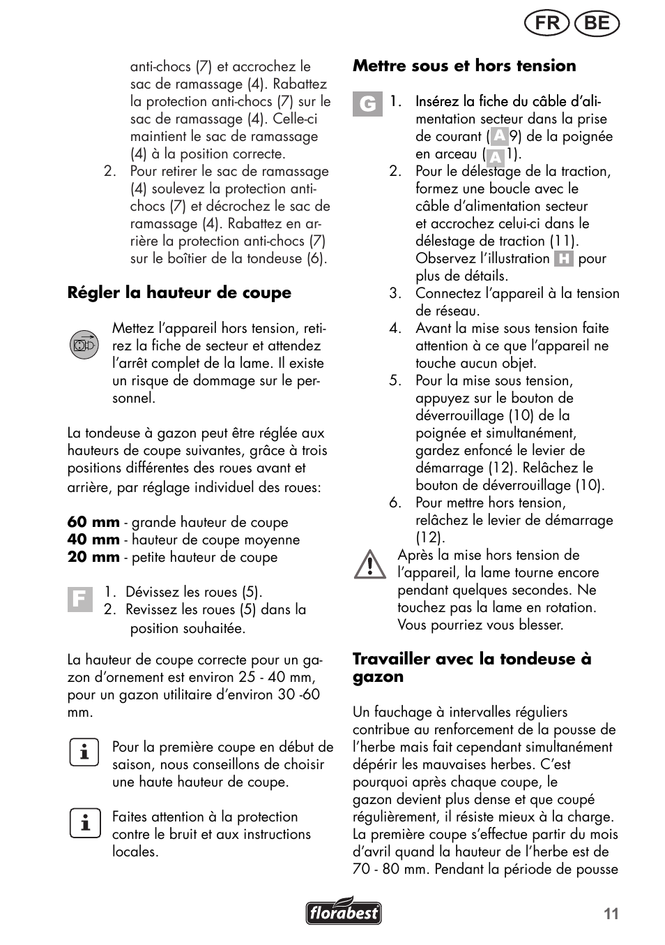 Be fr | Florabest FRM 1200 B3 User Manual | Page 11 / 60
