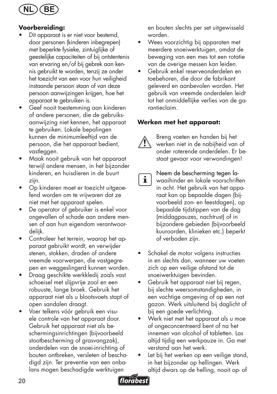 Nl be | Florabest FRM 1200 B3 User Manual | Page 20 / 60