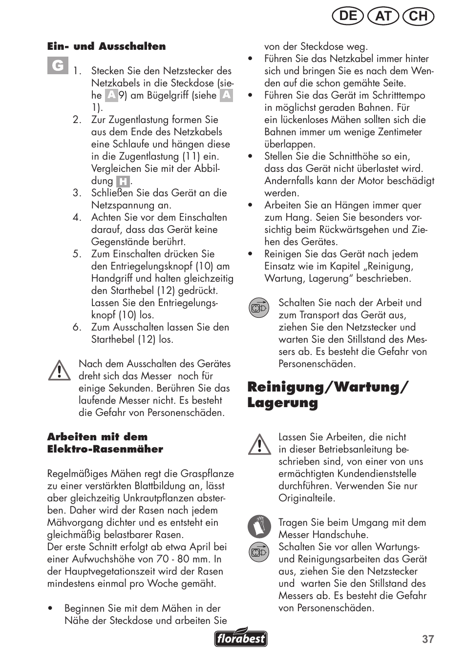 Ch at de, Reinigung/wartung/ lagerung | Florabest FRM 1200 B3 User Manual | Page 37 / 60