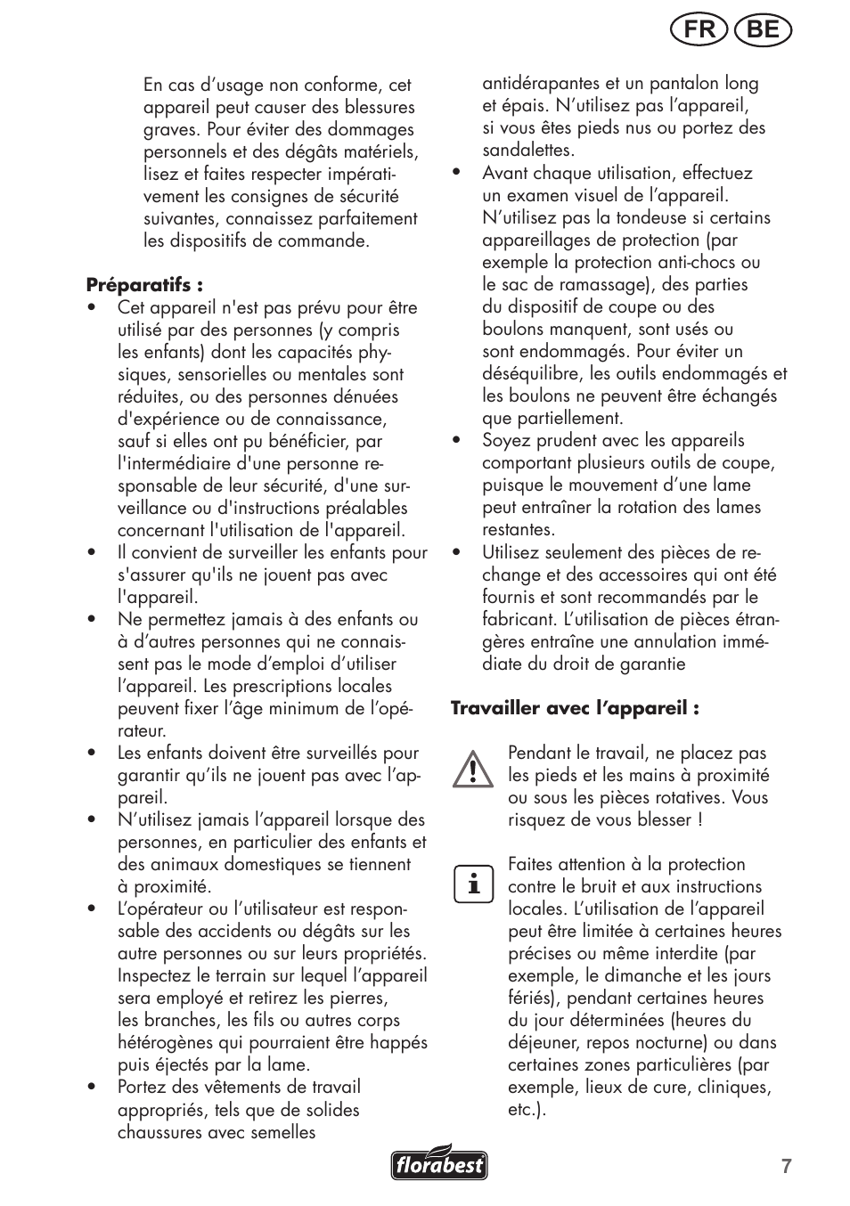 Be fr | Florabest FRM 1200 B3 User Manual | Page 7 / 60