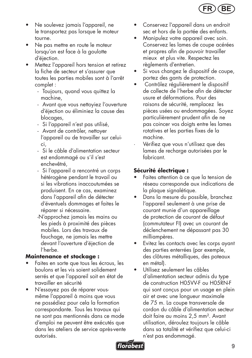 Be fr | Florabest FRM 1200 B3 User Manual | Page 9 / 60