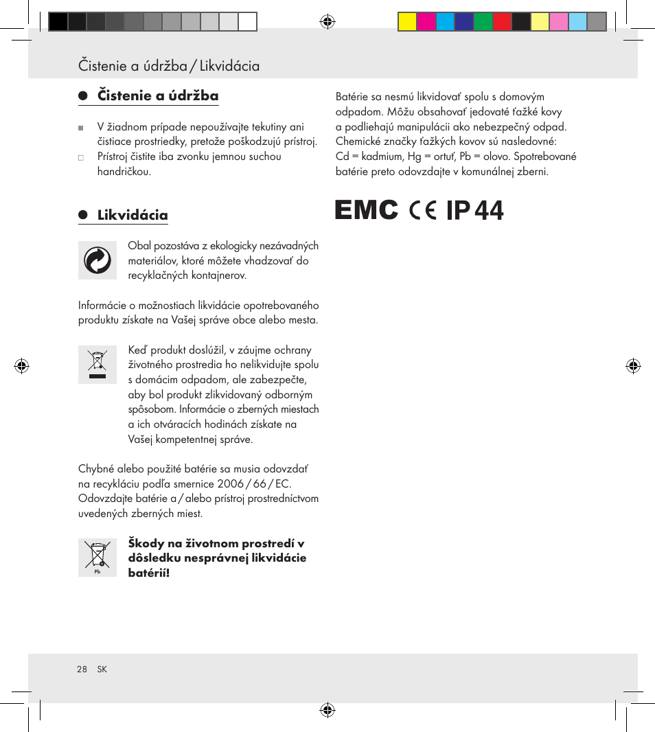 Čistenie a údržba / likvidácia | Florabest Z30688 User Manual | Page 28 / 33