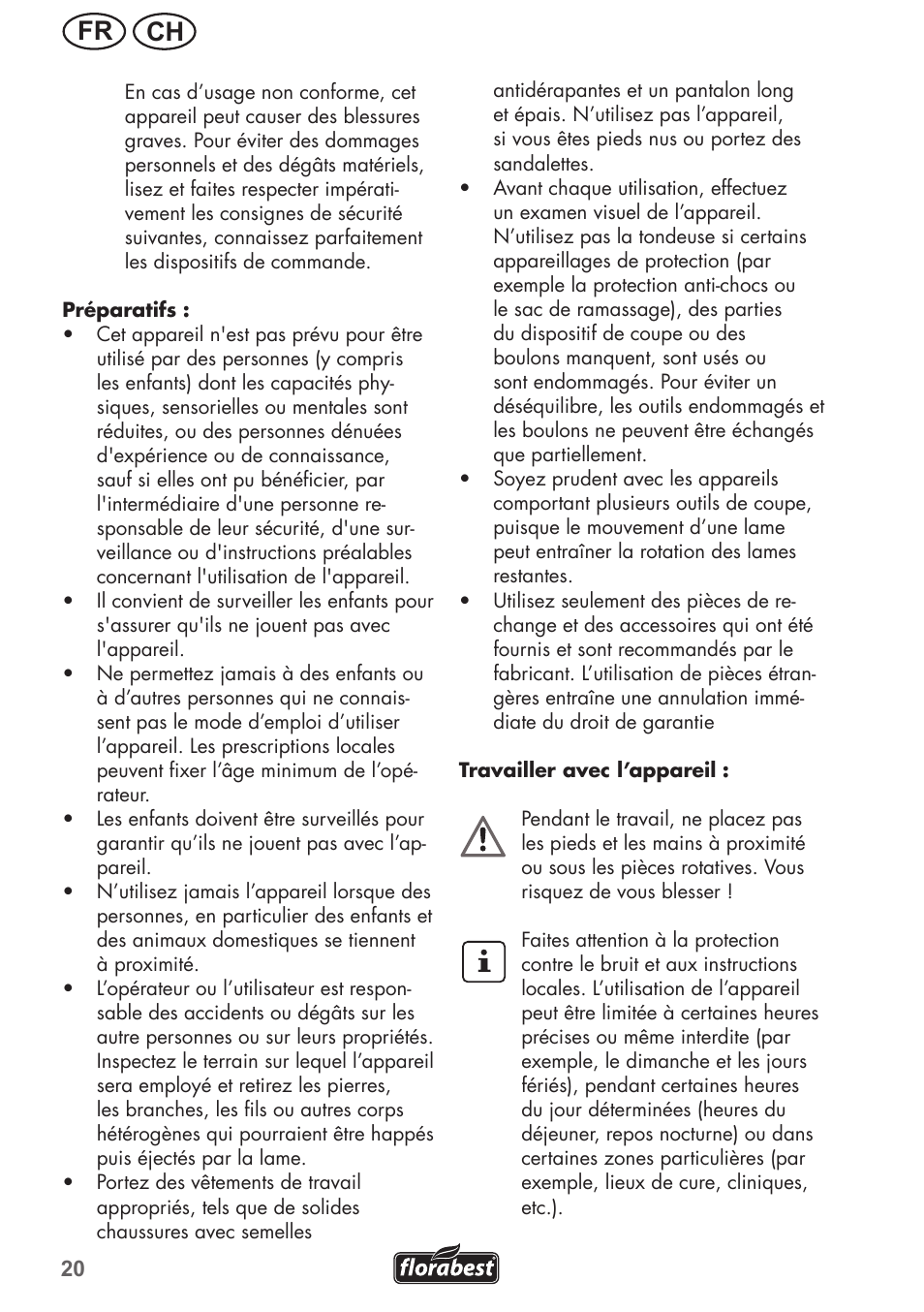 Ch fr | Florabest FRM 1200 B3 User Manual | Page 20 / 60