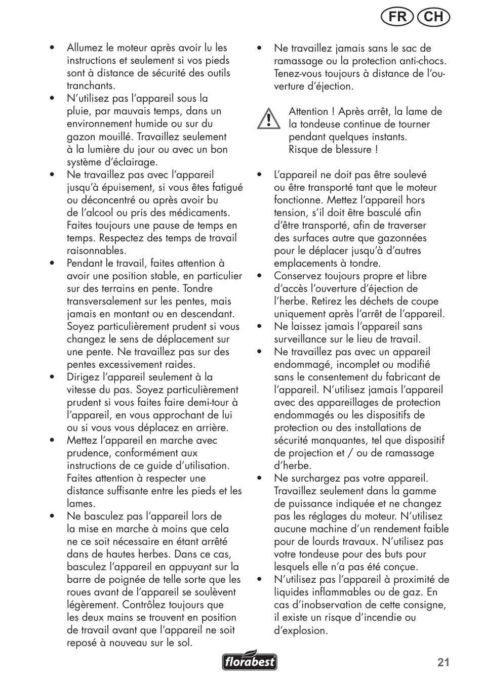 Ch fr | Florabest FRM 1200 B3 User Manual | Page 21 / 60