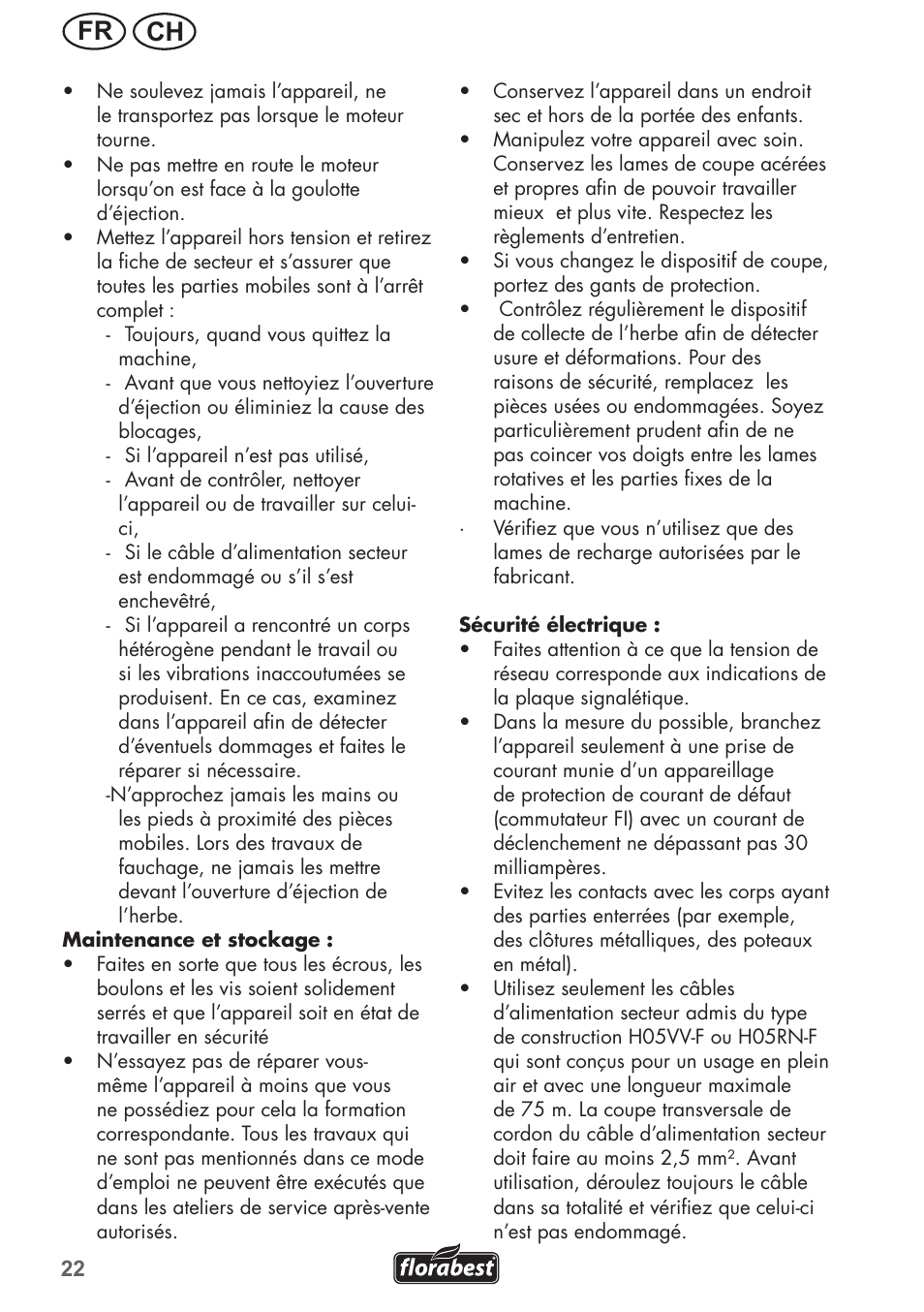 Ch fr | Florabest FRM 1200 B3 User Manual | Page 22 / 60