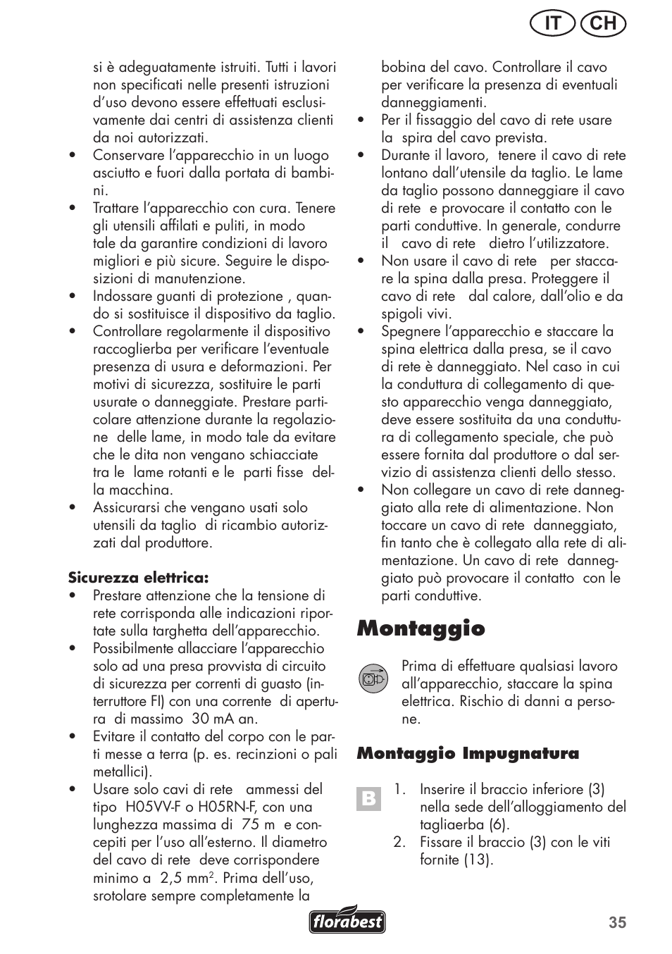 Montaggio, Ch it | Florabest FRM 1200 B3 User Manual | Page 35 / 60