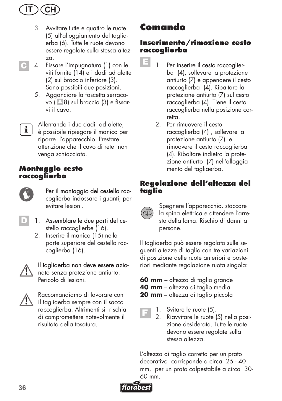Comando, Ch it | Florabest FRM 1200 B3 User Manual | Page 36 / 60