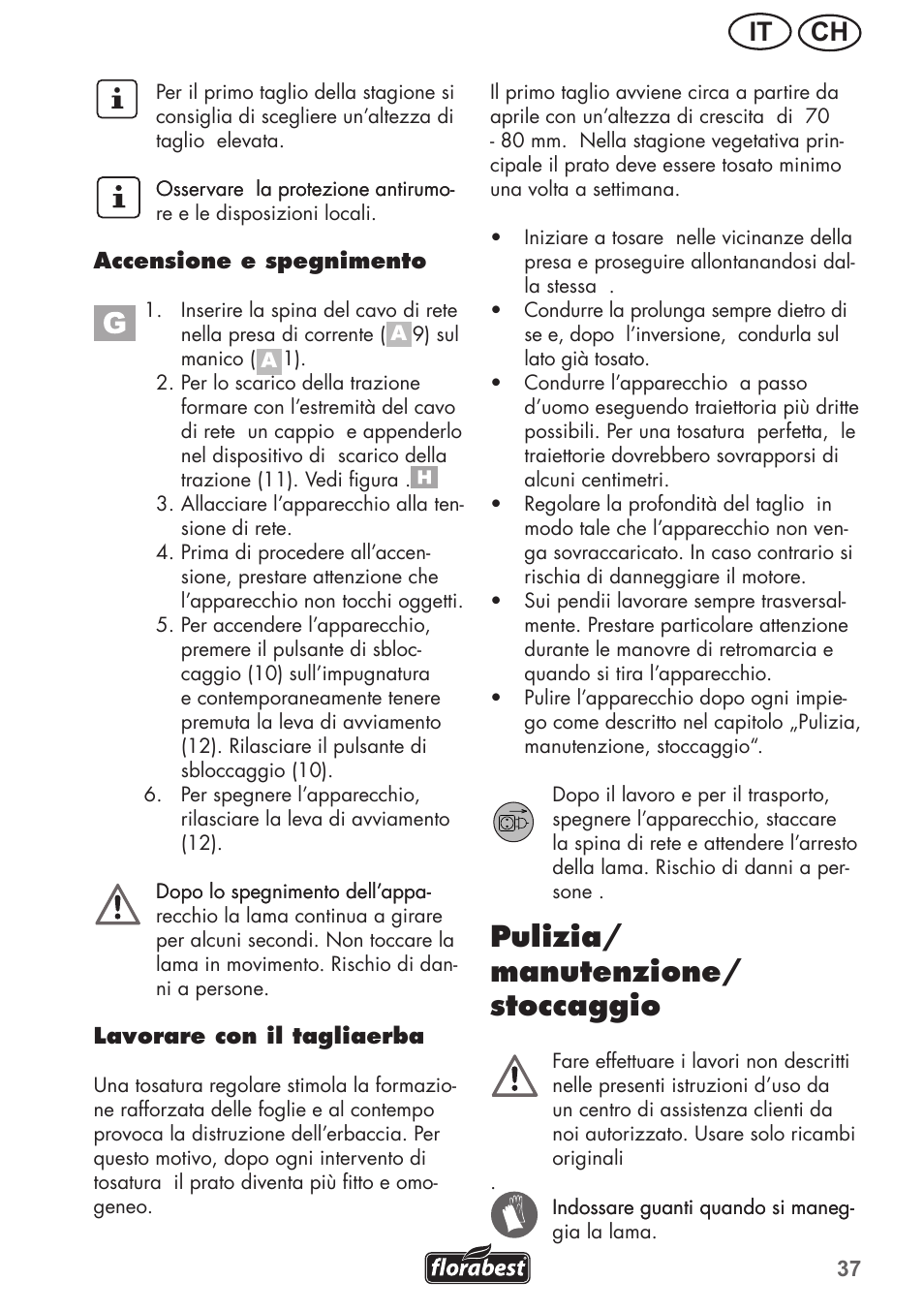 Pulizia/ manutenzione/ stoccaggio, Ch it | Florabest FRM 1200 B3 User Manual | Page 37 / 60
