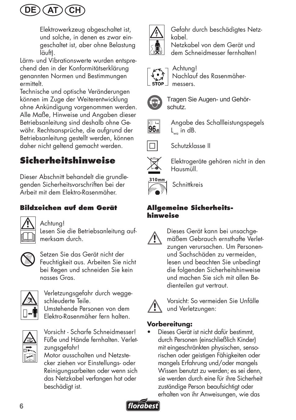 Ch at de, Sicherheitshinweise | Florabest FRM 1200 B3 User Manual | Page 6 / 60